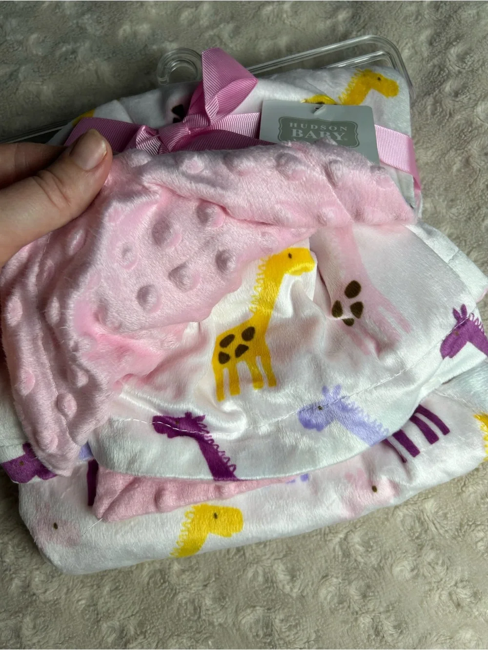 HB Hudson Baby Pink Purple Giraffe Blanket Yellow Brown Spots Minky Dot Lovey